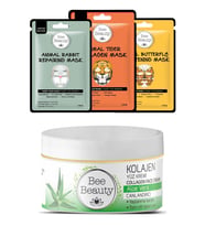 Bee Beauty Aloe Vera Kolajen Yüz Kremi 50 ml Animal Kağıt Maske Set 3 X 25 Gr