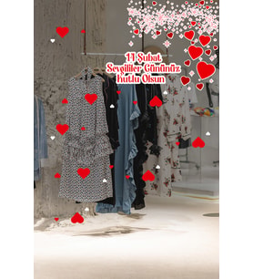 Kalp ve Çiçekler 14 Şubat Sevgililer Günü Cam Vitrin Oda Stickerı 70cm