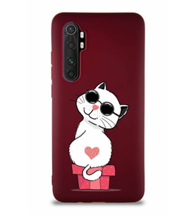 Xiaomi Mi Note 10 Lite Soft Premier Kapak Coolcat Tasarımlı Silikon Kılıf - Mürdüm (Şeffaf)