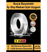 Deluxe Ultra Süper Güçlü Yüksek Mukavemetli Nano Teknolojili Çift Taraflı Şeffaf 3 mt Bant 3 Adet