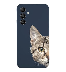 Samsung Galaxy A34 Uyumlu Lansman Kılıf Catface Tasarımlı İçi Kadife Kapak-Lacivert (Şeffaf)