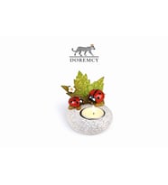 Doremcy Kuşlu Mumluk 14x7 cm Dekoratif Taş Görünümlü Biblo Ev Banyo Masaüstü (Beyaz)