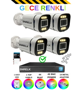 SNRELK sencrom 4'Lü 6X Warm Led 1080P Gece Renkli Su Geçirmez Güvenlik Kamera Set
