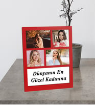 Kişiye Özel 4 Fotoğraflı Dünyanın En Güzel Kadınınıa Kırmızı Kolaj Çerçeve