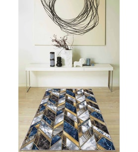 Mavi Mermer Görünümlü Kaymaz Tabanlı Dekoratif Halı RV122 - 100 x 160 cm