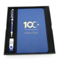 Yüzüncü Yıl (100. Yıl) Özel Set - Kalem + Defter Usb Bellek Set - İsme Özel (Karışık)