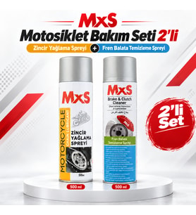 MxS Motosiklet Bakım Seti 2’li – Zincir Yağlama Spreyi + Fren Balata Temizleme Spreyi 500 ml