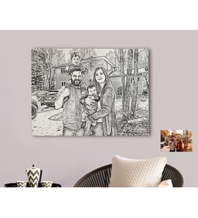BK Gift Kişiye Özel Tam Boy Karakalem Aile Kanvas Tablo-2