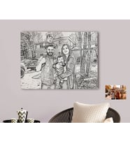 BK Gift Kişiye Özel Tam Boy Karakalem Aile Kanvas Tablo-2