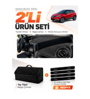 e-biz RENAULT CAPTUR 1 (2013-2019) Uyumlu Torpido Örtüsü + Tay Tüyü Bagaj Çantası - Siyah - RE035