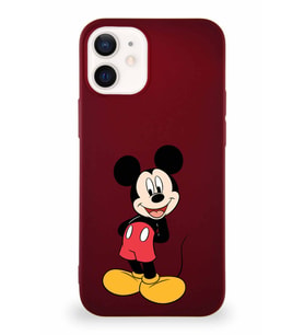 Apple iPhone 12 Mini Soft Premier Kapak Mickey Mouse-B Tasarımlı Silikon Kılıf - Mürdüm (Şeffaf)
