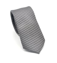 Beyaz Küçük Kare Desenli Gri Dokuma Kumaş Mendilli Slim Fit Kravat // SDK-2511-4