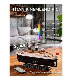 Gemi Temalı Hava Nemlendirici Buhar Makinesi, Aroma Difüzör, Deniz Anası Efektli, Kumandalı