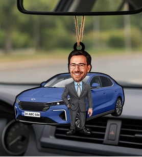 BK Gift Kişiye Özel Erkek Mardin Renk Togg Karikatürlü Ahşap Plakalı Araba Dikiz Ayna Süsü-2 , Arkadaşa Hediye, Sevgiliye Hediye, Araba Hediyesi