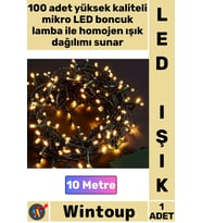 #Led Dekoratif Bahçe Aydınlatma Süs Estetik Şık 10 Metre Boncuk Lamba Gün Işığı Siyah Kablo 100 Led