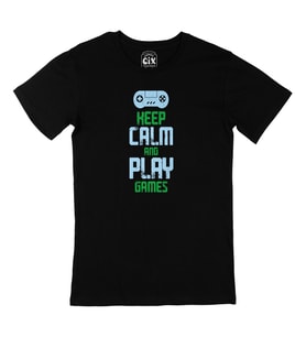 Keep Calm Play Game Siyah Tişört