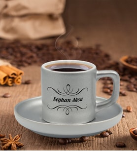 BK Gift Kişiye Özel İsimli Mat Gümüş Yaldız Renk Türk Kahvesi Fincanı-113, Ev Hediyesi, Doğum Günü Hediyesi, Ev Hediyesi