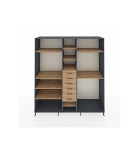 Kronos Dolap 10 Raflı 6 Çekmeceli 3 Askılı 220x59x243 Antrasit-Çam/Çam