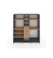 Kronos Dolap 10 Raflı 6 Çekmeceli 3 Askılı 220x59x243 Antrasit-Çam/Çam