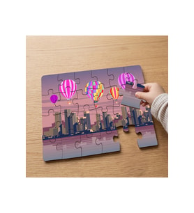 Şehirde Renkli Balonlar Tasarımlı 24 Parça Ahşap Çocuk Puzzle MPK0763