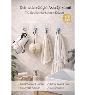 Duvar Askısı Siyah Statik Boyama Mutfak Havlu Kancası ( 4 Adet )