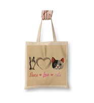 Peace Love Cats Beyaz Bez Çanta Uzun Saplı Alışveriş Çantası Plaj Çantası