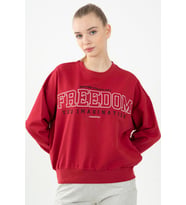 Maraton Oversize Kadın Bisiklet Yaka Kırmızı Sweatshirt