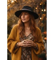 Bohem Dokunuşlu Şeritli Siyah Fedora Şapka