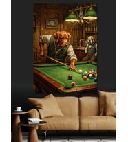 Bilardo Masasında Oynayan Köpek Dostlar Dekoratif Kanvas - Mdf Ahşap Tablo