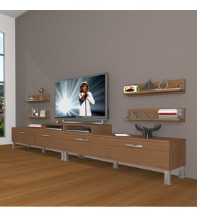Decoraktiv Ekoflex 360R Slm Krom Ayaklı Tv Ünitesi Tv Sehpası - Naturel Ceviz