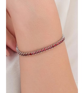 3.3 mm Gümüş Kırmızı Zirkon Taşlı Rodyumlu Su Yolu Bileklik (Beyaz)