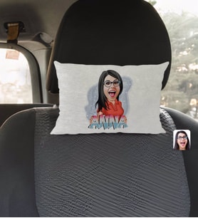 BK Gift Kişiye Özel İsimli Kadın Karikatürlü Dikdörtgen Araç Koltuk Yastığı