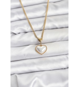 316L Çelik Zincir Gold Renk Bombeli Kalp Model Kadın Kolye 5886 - HPSBYI3927-7058
