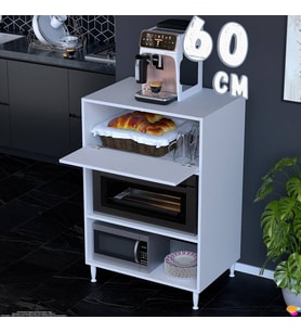 Eliusta Ceren Çok Amaçlı Mikrodalga Mini Fırın Dolabı ve Beyaz Mutfak Kiler Düzenleyici Standı 60x119x56 cm