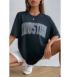 Unisex Houston Baskılı Tasarım Tshirt (Siyah)