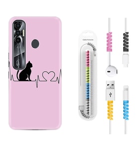 Tecno Spark 6 6 Go 8C 8 Pro 7 7 Pro Kılıf Kablo Koruma Spiral Silikon Pink Cat Heart 1303