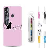 Tecno Spark 6 6 Go 8C 8 Pro 7 7 Pro Kılıf Kablo Koruma Spiral Silikon Pink Cat Heart 1303