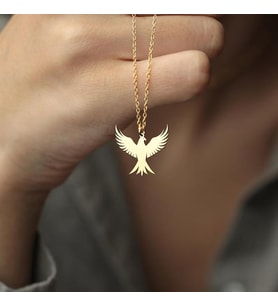 Kişiye Özel Anka Kuşu Figürlü Kolye 925K Gümüş (Gold)