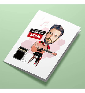 Kişiye Özel Erkek Gitarist Karikatürlü Tebrik Kartı