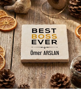 Kişiye Özel Patrona Hediye Bardak Altlığı Doğum Günü Hediyesi (Krem)