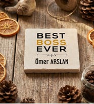Kişiye Özel Patrona Hediye Bardak Altlığı Doğum Günü Hediyesi (Krem)