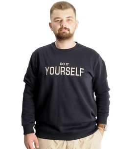 Mode XL Büyük Beden Erkek Sweat BisYaka Do İt Yourself 23168 Lacivert