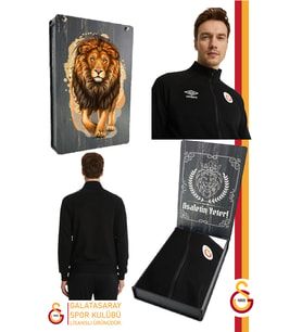 Galatasaray Orijinal Lisanslı Dik Yaka Fermuarlı Siyah Sweat Gs Aslan Baskılı Hediyelik A