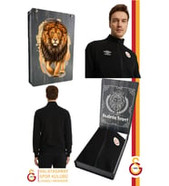 Galatasaray Orijinal Lisanslı Dik Yaka Fermuarlı Siyah Sweat Gs Aslan Baskılı Hediyelik A
