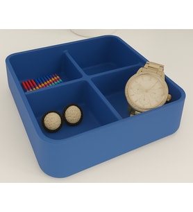 Dört Bölmeli Masa Üstü Organizer (Üst Üste Yerleştirilebilir)  Yüksek Kaliteli 3D Baskı Çevre Dostu PLA Hammadde (Mavi)