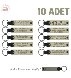 Sütlü Kahve & Gri, Anneler Günü İçin İsim Yazılı Hatıra Anahtarlık 10’lu Set