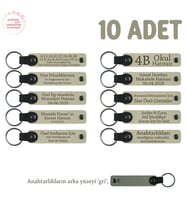 Sütlü Kahve & Gri, Anneler Günü İçin İsim Yazılı Hatıra Anahtarlık 10’lu Set