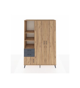 Hyperion Dolap 5 Raflı 2 Çekmeceli Tek Askılı 132x44x195 Çam-Çam/Antrasit