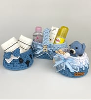 Ng Gifts El Emeği Dekoratif Erkek Bebek 3'lü Örgü Sepet Hediye Seti