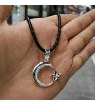 Ay Yıldız Deri İpli 925 Ayar Gümüş Erkek Kolye
